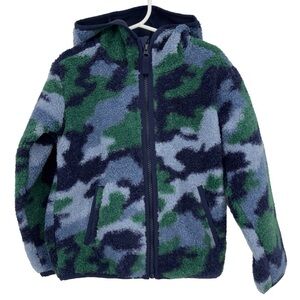Kids’ Tucker + Tate Hooded Fleece Jacket Size 4 Green Evergreen Cozy Camo Winter